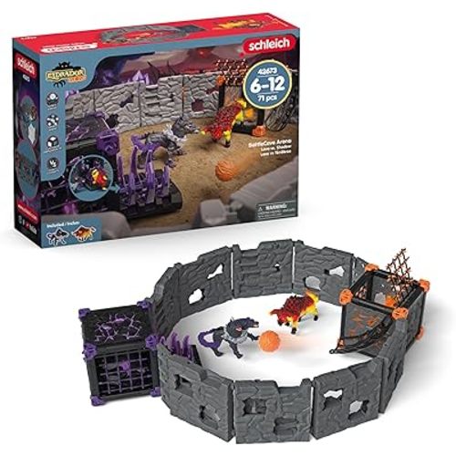 Schleich Eldrador Creatures - 71 PC BattleCave Arena Lava Vs. Shadow Playset - Lava Bull and Shadow Hound Set - Animal Monster Figurines for Boys and Girls - Fun Beast Toys for Kids Ages 7+ | 42673