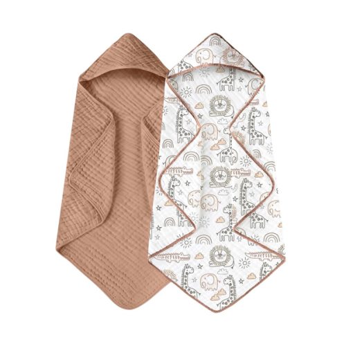 Yoofoss Hooded Baby Towels for Newborn 2 Pack 100% Muslin Organic Cotton Baby Bath Towel with Hood for Babies, Infant, Toddler and Kids, Large 32x32Inch, Soft and Absorbent Newborn Essential
