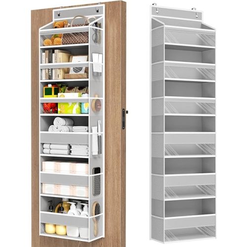 Over The Door Organizer, 6 Shelf Door Organizer Hanging with 6 Large Capacity Pockets, Over The Door Storage Hanging Shelves for Closet Wall Bathroom Closet Bedroom Nursery
