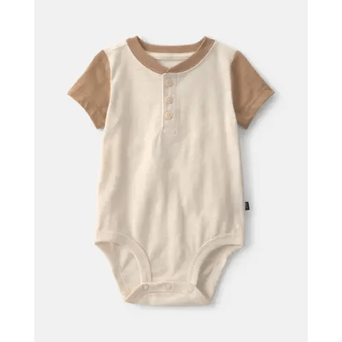 Baby Boy Henley Short-Sleeve Bodysuit - Cream/Brown - OshKosh B'gosh | Carter's