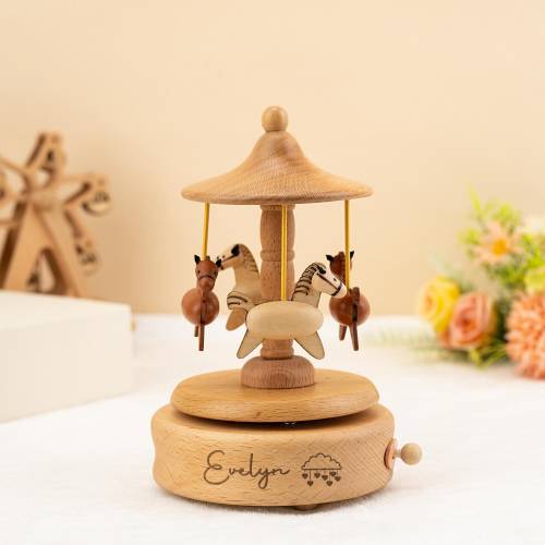 Engraved Name-Musical Carousel Gift,Personalized Wooden Ballerina Music Box,Melody Keepsake,Custom Newborn,Baby Shower Gift,Kids Xmas Gifts