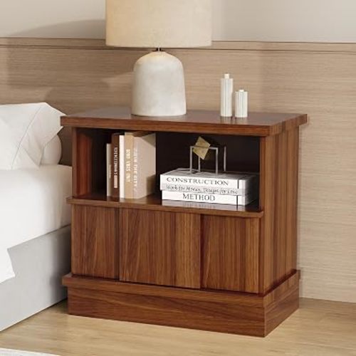 4ever2buy 23" Nightstand, Walnut Night Stand with Drawer and Storage, Wood End Table for Living Room, Large Night Stand for Bedroom