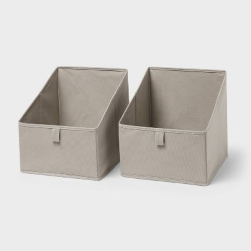 11''x10.5'' 2pk Fabric High-Low Decorative Storage Bin Greige - Brightroom™