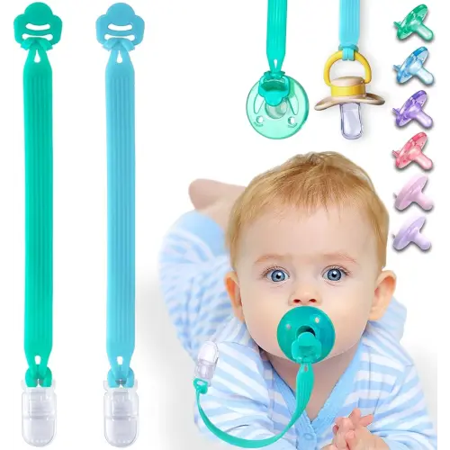 Silicone Pacifier Clip with Adapter Ring for Philips Avent Soothie, 2 Pack One-Piece Soft Binky Clips Holder for Baby Boys Girls, Newborn Baby Essentials for Teething Relief Toys Baby Shower