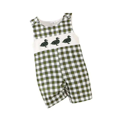 ZHOGXU Boys Girls Romper Sleeveless Cartoon Animal Embroider Plaid Comfortable Breathable Summer Jumpsuit,Green,3-6 Months