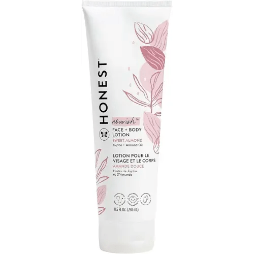 The Honest Company Hydrating Face and Body Lotion, Fast Absorbing, Naturally Derived, Hypoallergenic, Sweet Almond Nourish, 8.5 fl oz