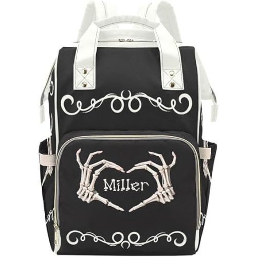 Personalized Skull Heart Art Diaper Bag Backpack Name Custom Mommy Baby Bags Casual Travel Daypack for Mom Gifts