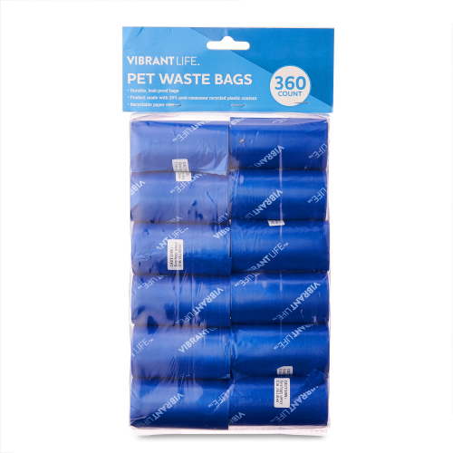 Vibrant Life Dog Waste Bags, Blue, 360 Count, Durable, On-the-Go Pet Waste Disposal