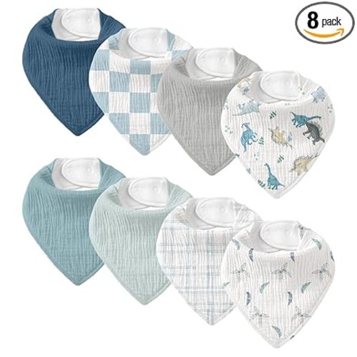 Muslin Baby Bibs 8 Pack, Baby Bandana Drool Bib for Drooling and Teething, Cotton Soft Absorbent for Girls Boys BC