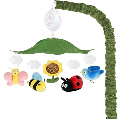Garden Friends Crib Mobile – Baby Mobile for Crib with Upgraded 3-Mode Music Box, Nursery Mobile with Butterflies, Bees, Birds for Boys & Girls, Fits Standard Cribs, Forest Nursery Decor