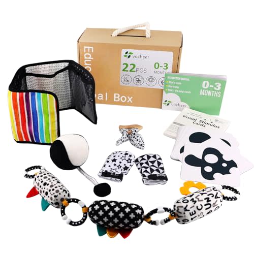 vocheer High Contrast Baby Toys for Newborn, 6 in 1 Black and White Sensory Baby Gift Set for 0-3 Months, 21pcs Montessori Early Educational Learning Kit