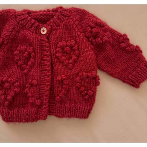 Heart Popcorn Cardigan, Red - The Blueberry Hill | Maisonette