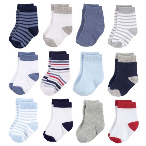 Hudson Baby Infant Boys Cotton Rich Newborn and Terry Socks, Boys Stripe White