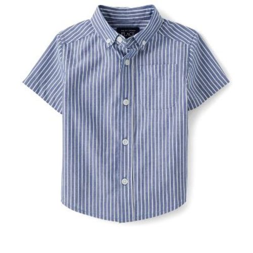 The Children's Place Toddler Boys Short Sleeve Striped Poplin Button Up Shirt Blue 4T