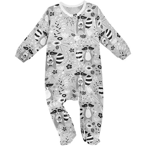Cute Raccoons Baby One-Piece Footies Long Sleeve Rompers Pajamas Zip Front Pjs for Boys Girls kids 6M