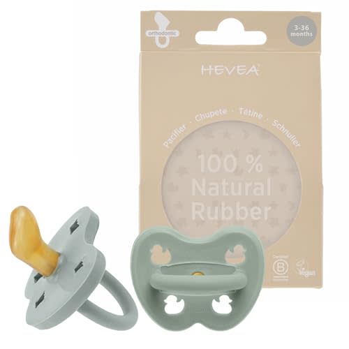 HEVEA Natural Rubber Pacifier Orthodontic 3-36 Months Two-Pack - Gorgeous Grey & Sage