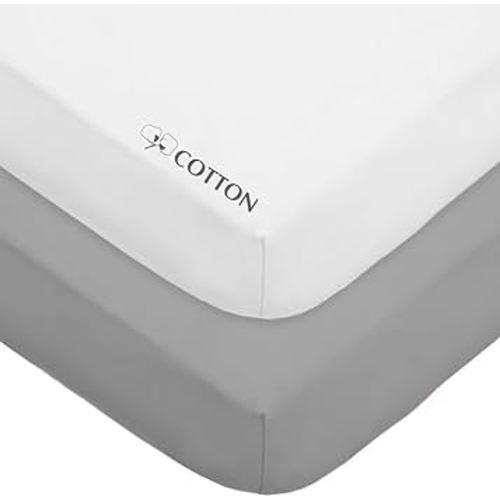 American Baby Company 2 Pack 100% Natural Cotton Fitted Crib Sheets 52" x 28" - Soft, Breathable, Hypoallergenic & Gentle Toddler Bed Sheets, Gray and White, Neutral for Boys & Girls