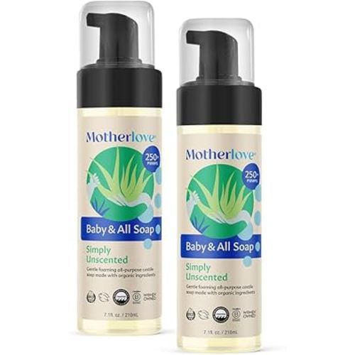 Motherlove Baby & All Soap (2 pack, 7.1 oz) Gentle Foaming All-Purpose Castile Soap Made with Organic Ingredients – Simply Unscented