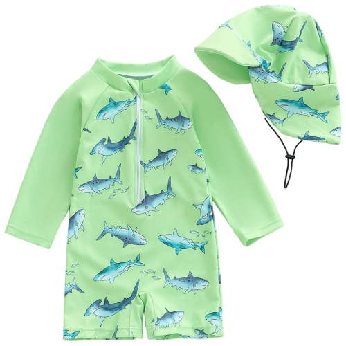 Qopobobo Baby Boy Swimsuit Toddler Boy Swim Set Baby Boys 2-Piece Swimsuit Short Sleeve Rash Guards Shirt with Swim Trunk Bathing Suit Swimwear Green,0-3 Months