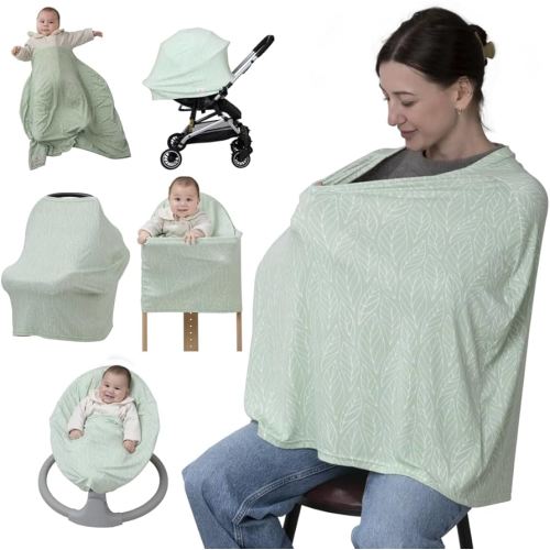 BabbleRoo Nursing Cover for Breastfeeding –95% Viscose Muslin, 5% Spandex, Soft & Breathable Baby Essentials | Newborn Essentials Breastfeeding Covers for Nursing, Multi-Use for Car Seat & High Chair