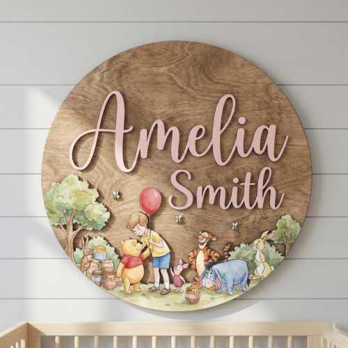 Personalized Winnie the Pooh Nursery Name Sign, Christopher Robin, Kid Room Sign, Kids Bedroom Door Sign, Kids Room Door, Nursery Name Sign