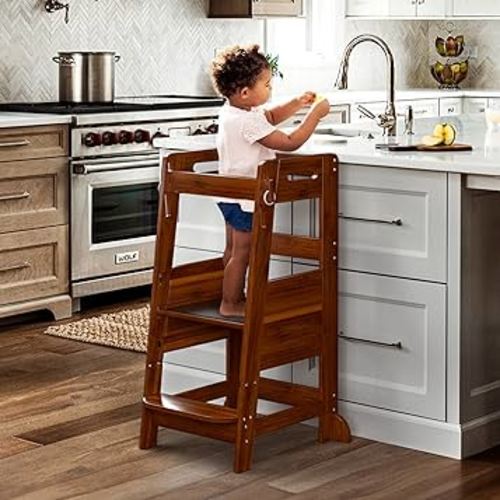 TOETOL Bamboo Toddler Kitchen Step Stool Helper - Color BROWN