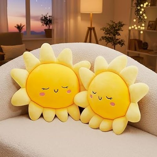 Juexica 2 Pcs Sun Pillow Plush Sofa Cushion Cute Stuffed Sun Shaped Floor Pillow Car Throw Soft Toy for Kids Women Girls Bed Home Decoration (13.7 Inch)