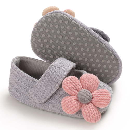Tao Tao Infant Baby Boys Girls Slippers Cozy Fleece Flower Booties Soft Bottom Warm Cartoon Socks Newborn Crib Shoes Gray 12-15Months