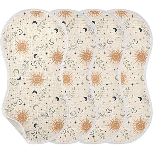 Baby Boys Girls Magic Moons Star Muslin Burp Cloths, 4 Pack