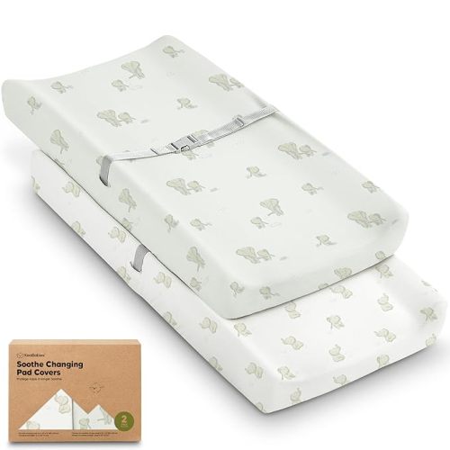 KeaBabies Organic Changing Pad Covers for Girl, Boy - 2-Pack 100% Cotton Diaper Changing Table Pad Cover, Soft, Breathable, Durable Baby Nursery Fitted Contoured Diaper Change Sheets 32x16 (Elly)