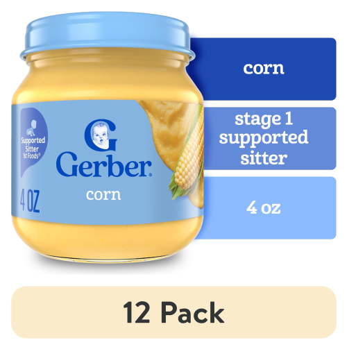 (12 pack) Gerber 1st Foods Natural for Baby Baby Food, Corn, 4 oz Jar