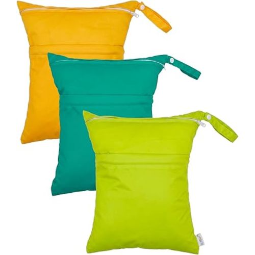 ALVA ALVABABY 3pcs Medium Cloth Diaper Wet Dry Bags Waterproof Reusable with Two Zippered Pockets Travel Beach Pool Daycare Soiled Baby Items Yoga Gym Bag for Swimsuits or Wet Clothes 3L-ZM42
