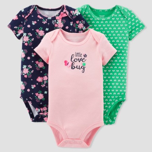 Baby Girls' 3pk Floral Love Bug Bodysuit Set - Just One You™ Made by Carter's® Pink/Navy, Size: 3M
