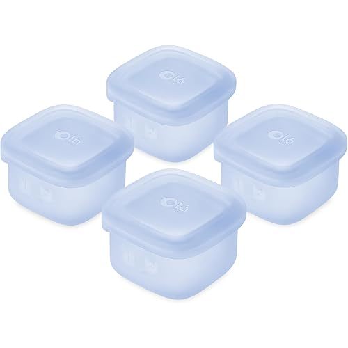 Olababy Clear Sense Silicone Storage Containers 4pk for Baby Food, Snacks, Formula, Puree, Sauce & More | Micro Plastic & BPA-Free | Daycare Essentials for Toddlers and Kids (Blueberry, 2 oz / 60 ml)