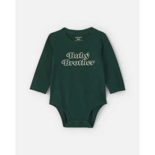 Baby Boy 'Baby Brother' Long-Sleeve Graphic Bodysuit - Green | Carter's