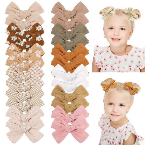 24 Pack Baby Girl Hair Clips Set, Hair Bows Barrettes Handmade Accessories Alligator Clip for Babies Infant Toddlers Kids in Pairs