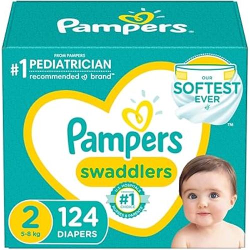Diapers Size 2, 124 Count - Pampers Swaddlers Disposable Baby Diapers, Giant Pack (Packaging May Vary)