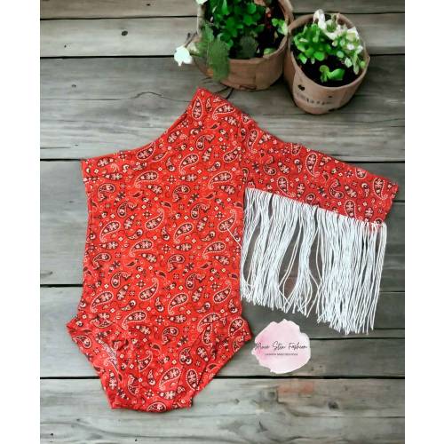 Paisley/Red Bandana Western One Shoulder Leotard/Baby Girl Leotard/Fringed One Shoulder Leotard/Girl's Western Leotard/Cowgirl Leotard
