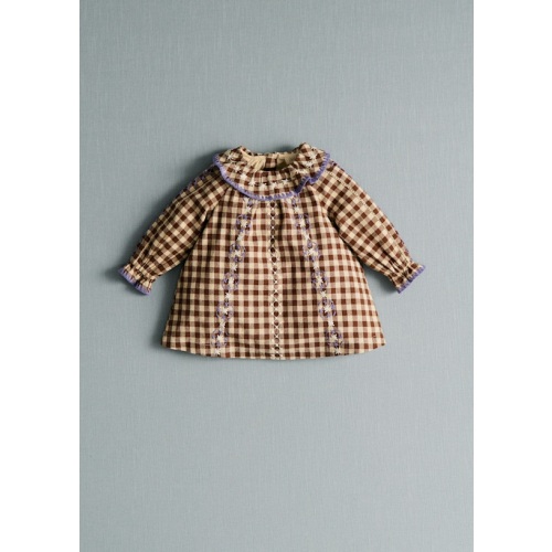 Hélo Dress - Lila Brown Gingham Embroidery