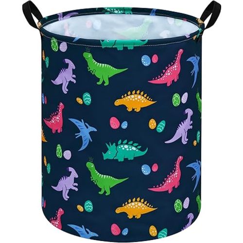 19.7 Inch Round Dinosaur Pattern Laundry Clothes Hamper Laundry Basket with Handles,Storage Organizer Bins Laundry Gift Basket for Room, Bedroom Decor