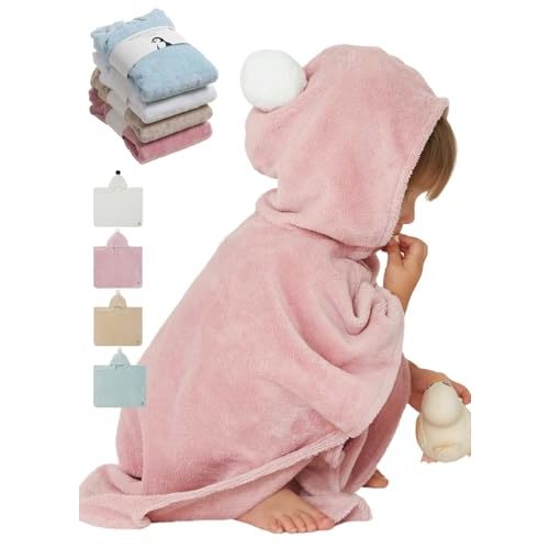 Konny Baby Hooded Towel Rayon from Bamboo Cotton Baby Bath Beach Towel Hooded Poncho, Oeko-TEX, Ultra Soft & Quick-Dry, Newborn Boys Girls Toddler (Pink, Medium)