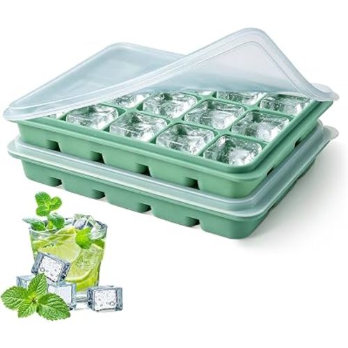 Tvmania Ice Cube Trays Set of 2, 15-Cube Silicone Molds with Removable Lids