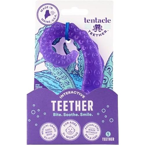 Tentacle Teether – Made in USA Medical Grade Silicone Teether for Infants – Multi-Stage Molar Relief & Interactive Parent-Finger Fit – 0-24 Months