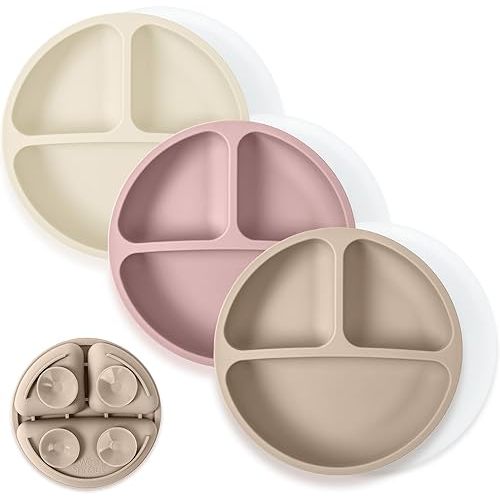 WeeSprout Suction Plates with Lids for Babies & Toddlers - 100% Silicone, Dinnerware Stays Put, Divided Design for Picky Eaters, Microwave & Dishwasher Friendly, 3 Pack