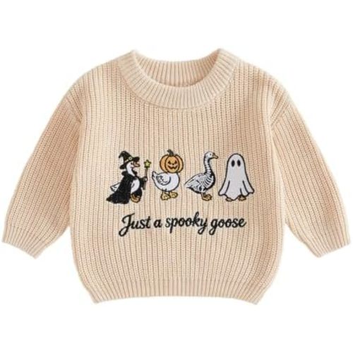 Toddler Baby Boy Girl Knit Sweater Silly Goose Embroidery Long Sleeve Knitted Sweatshirt Warm Fall Winter Clothes