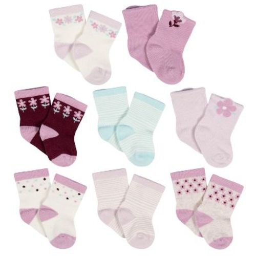 Gerber Baby Girls' Jersey Wiggle Proof Socks - Lavender Garden - 3-6 Months - 8-Pack