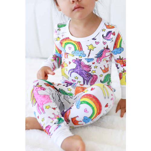Colorable Two-Piece Pajama Set in Enchanted Unicorns | Caden Lane