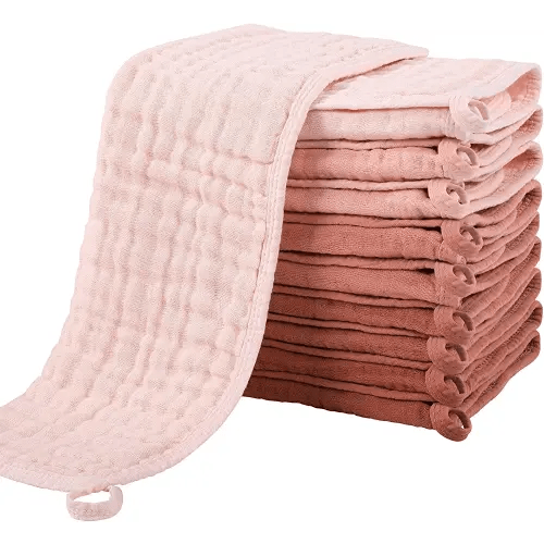 Yoofoss Muslin Burp Cloths for Baby 10 Pack 100% Cotton Baby Washcloths for Boys Girls Large 20''X10'' Super Soft and Absorbent Gradient Pink