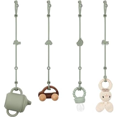 Toy Safety Straps, Silicone Pacifier Clips, 4Pack Adjustable Straps for Strollers, High Chair, Shopping Cart (Sage)