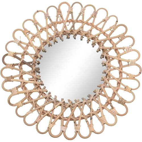 Miumaeov Rattan Wall-Mounted Mirror Original Rattan Sunflower Round Wall Mirror Decor